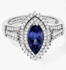 D'Joy Women’s Tanzanite/Diamond 1.50 ctw Halo Ring Sterling Silver Size 6 New picture