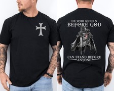 Knight Templar Kneel Before God T-shirt Christian Warrior Of Christ 2 Sided Tee picture