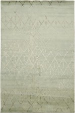 Pastel Green Nepalese Hand-Knotted Wool & Silk Area Rug with Diamond Design 5x8 picture
