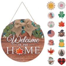 Interchangeable Seasonal Welcome Door Sign Front Door, Rustic Round Wreaths Wall picture