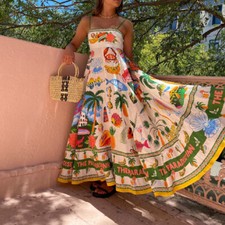 2025 Women's Summer Maxi Dress Farm Floral Print Sleeveless Swing Anthro Rio picture