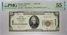 1929 Thayer, Kansas The First National Bank $20 National Banknote PMG 55 picture