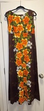 Vintage 60s 70s Ui-Maikai Hawaiian Hibiscus Floral A-Line Maxi Dress M/L Orange picture