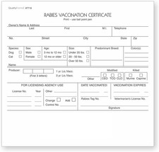3-Part Rabies Vaccination Certificates for Cats & Dogs - 100 Sets/Pack picture