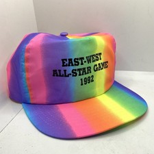 1992 EAST-WEST ALL STAR GAME NBA NEON RAINBOW SNAPBACK TRUCKER HAT - NOS picture