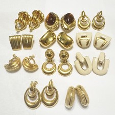 11 Vintage Designer Clip On Earring lot Trifari Napier Les Bernard St John Gold picture