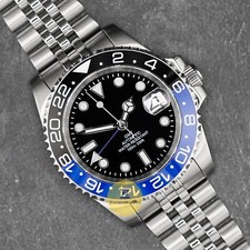 Custom Made 40mm Black & Blue Diver GMT Style Watch Jubilee w/ NH34 Movement picture