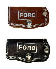 VTG New Carlton Ford Leather Key Fob Wallet Promotional Automobile Brown Black picture