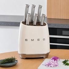 New SMEG 7-Pieces Kitchen Knife Block Set Stainless Steel -Cream Beige picture