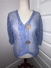 Lulu-B Open Weave Large Decorative Button Cardigan   Size S picture