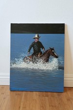 Cowboy and Horse Painting - Original Acrylic Art by Randell Seals 16x20 Inches picture