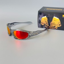 Oakley Monster Dog Sunglasses Clear Gray Frame Red Lens USA Y2K w/ Box picture