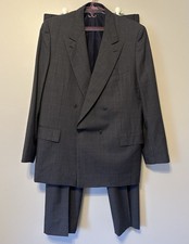 Brioni Suit Mens 44R 38x30 Gray Plaid Wool Double Breasted Pleated Roman Style picture