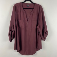 Torrid Harper Challis 3/4 Sleeve Top Size 3X Popover Maroon Blouse picture