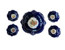Vintage Porfin Cluj-Napoca Cobalt Blue Set Of 5 Gold Detail Decorative Bowls ,W picture