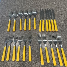 23 Piece Vintage  MCM Yellow  Flatware Lot Set Taiwan Service For 4 With Extra picture