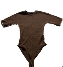 Zara Bodysuit Size Small Brown Contrasting Trim Short Sleeve picture