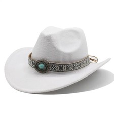 White Western Cowboy, Cowgirl Hat, Turquoise Ribbon,Men Women Retro, Tribal picture
