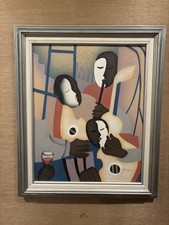 VTG FRED BLASSINGHAM FRAMED ACRYLIC ART DECO STYLE AFRICAN AMERICAN JAZZ GROUP picture