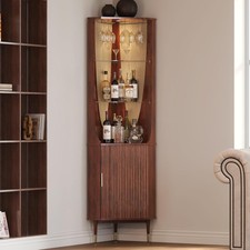 Tall Corner Bar Cabinet for Liquor Mid-Century Modern Walnut 70