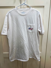 Vineyard Vines Men's White Pocket Tee USA Flag Whale Graphic Crew Neck L picture