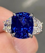 6.00 Ct Cushion Shape Natural Blue Diamond Ring VVS1 White Gold Finish picture