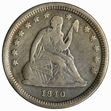 1840-O SEATED QUARTER ~ WITH DRAPERY ~ BOLD F/VF picture