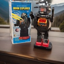Vintage Battery Operated Moon Explorer Robot Toy Boxed  Made In Hong Kong picture