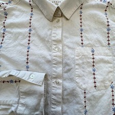 SÉZANE Button-Up Womens 36 White Linen Embroidered Striped Pocket Relaxed picture