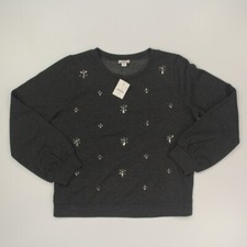 J Crew Women's Beaded Sweatshirt Size Small Gray  Rhinestones BL257 NWT picture