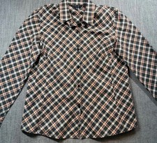 Lafayette 148 New York Button Down Women 12 Grey Plaid Long Sleeve Shirt picture