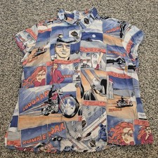 Vintage Harley Davidson Shirt Comic Graphic Motorcycles Made in USA Button Up picture