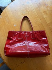 Tod's Red Gloss Leather Large Tote Bag Top Handle Handbag picture