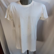 Single Stitch T-shirt Medium Vintage Trashed White Crew Neck 1980's Plain picture