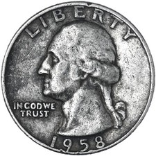 1958 D Washington Quarter 90% Silver Very Fine VF See Pics F142 picture