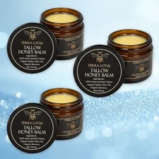 3 Pack Grass-Fed Beef Tallow Balm, Raw Honey Unscented Natural Skin Moisturizer picture