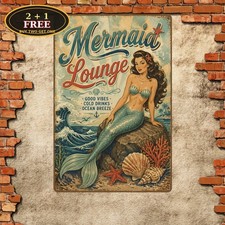 Mermaid Lounge Metallic Finish Cocktail Bar Beach Hut Metal Sign 8x12 picture