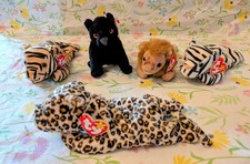 Ty Beanie Baby Big Cats Lot of 5 Roary Blizzard Midnight Stripes Freckles picture