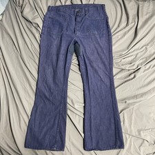 Vintage 60s 70s Big Yank Repaired Flare Denim Blue Jeans Sz 36x29.5 Talon Zip picture