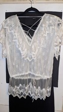 Vtg 1980's, Victorian Fairycore Sheer White Lace Top, drawstring waist , RARE  M picture