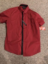 INC International Concepts L Red/Black Solid Short Sleeve Button-Down Shirt picture