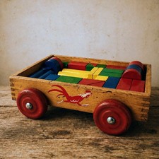 Vintage HABA 1630 Bauwagen Wooden Block Wagon West Germany Toy - Collectible picture