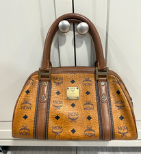 MCM Visetos Monogram Brown Leather Satchel Top Handle Zip Top Gold Hardware picture
