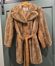Vintage 1970s Lilli Ann Faux Fur Suede Leather Belted Penny Lane Coat⁠ picture