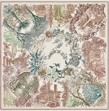 Hermes Shawl Scarf Le Jardin De Leila Francois Houtin Cashmere Silk Auth 140 cm picture