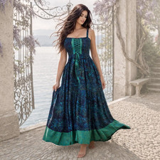 Boho Maxi Dress, Corset Style, Lace-Up Bodice, Plus Size Outfit WWC66 picture