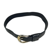 VTG Alden Howard Black Leather Belt Two Tone Horseshoe Buckle Made in Spain L picture