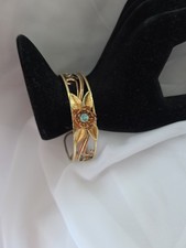Vintage KREMENTZ Rose Gold Tone Rose Blue Gem Cuff Bracelet 7