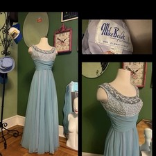 Vtg Mike Benet Formals Chiffon grecian Dress Gown Sequins 36 26 S 1960s 1970s picture