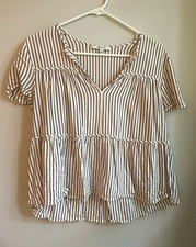 Madewell Striped Light Lavender and White Peplum Short Sleeve Blouse Small picture